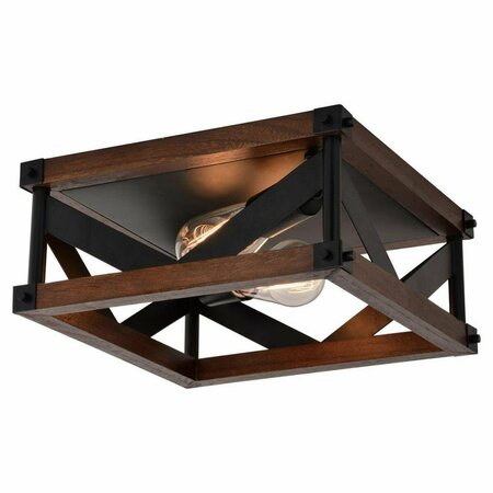 VAXCEL INTERNATIONAL Wade 13 in. 2 Light Flush Mount; Matte Black & Sycamore Wood C0260